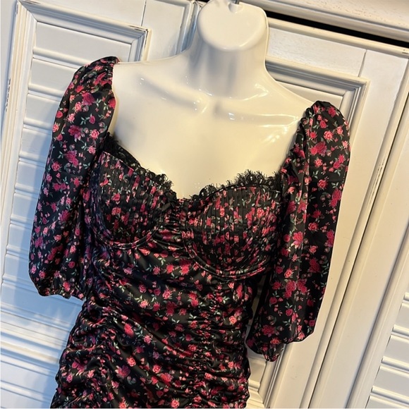 For Love & Lemons Floral Ruched Melrose Dress Sz S - Picture 5 of 10